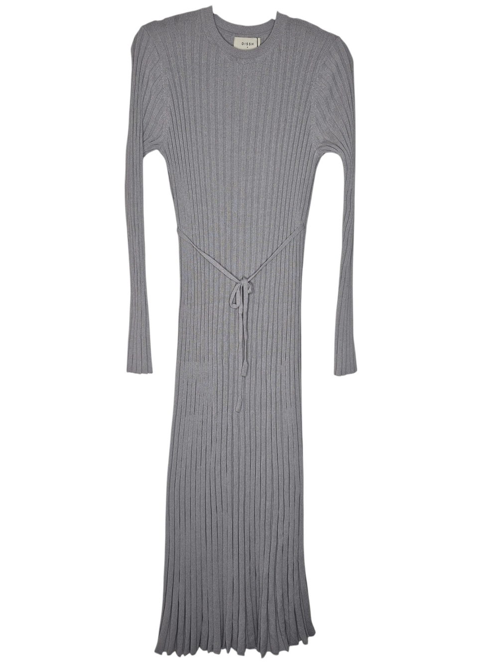 NWT DISSH Ada Silver Ribbed Long Sleeve Maxi Dress Grey Womens Medium